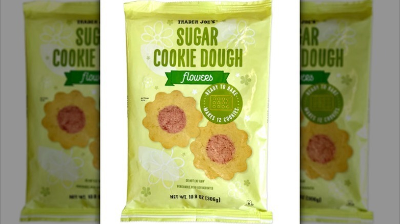 Sugar cookie dough flowers package on white background