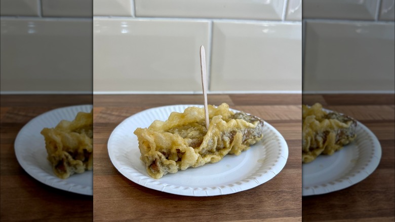 Deep-fried Mars bar on plate