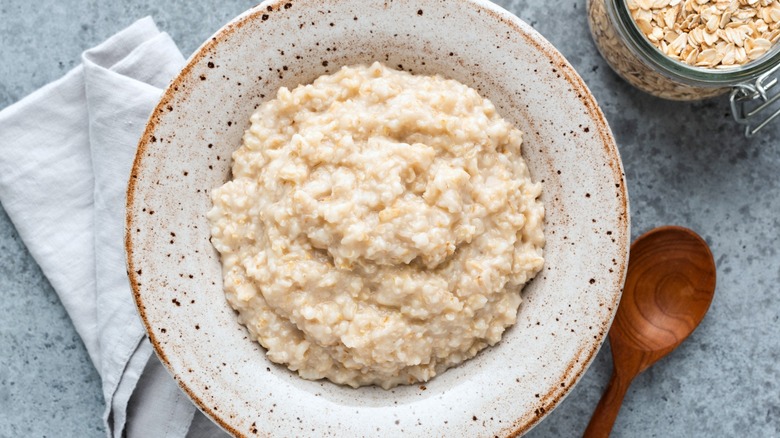 Porridge in dish on table