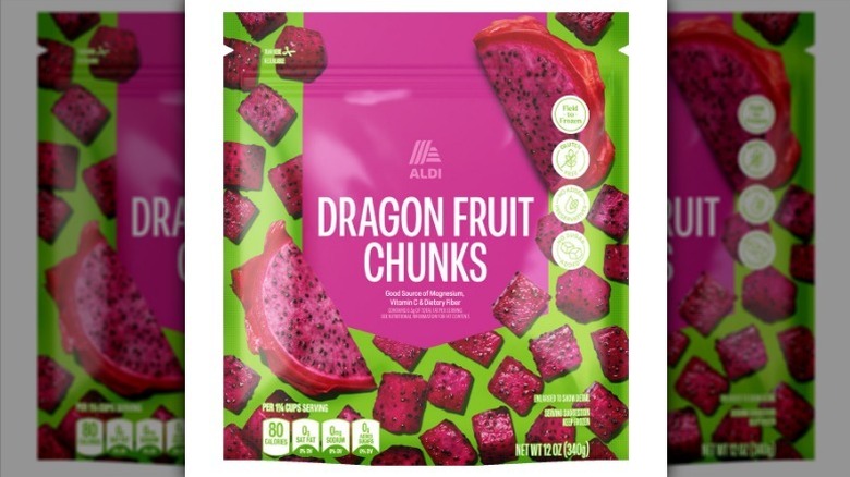 Dragon fruit chunks on white background
