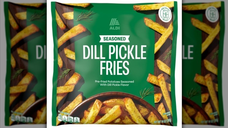 Dill pickle fries on white background