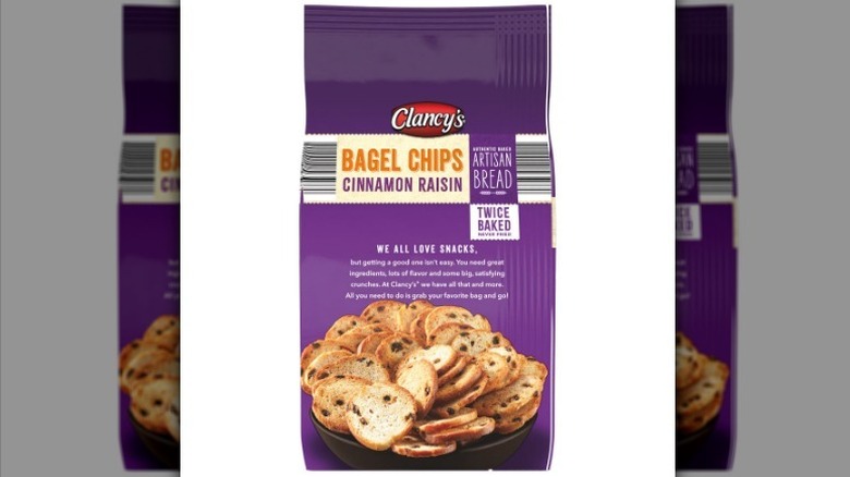 Clancy's bagel chips on white background