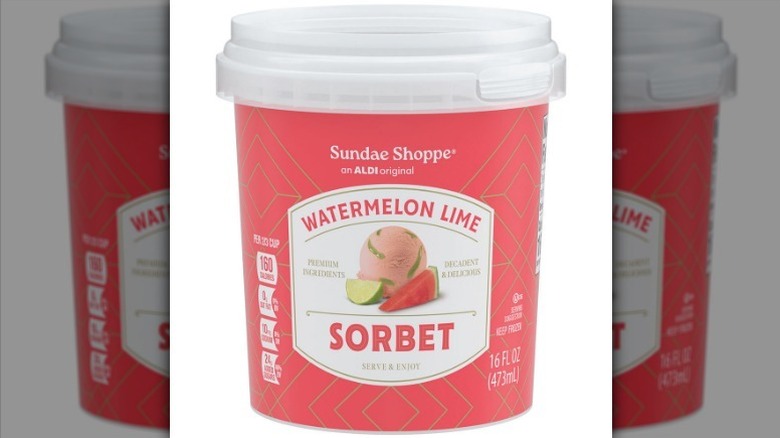 Sundae Shoppe watermelon lime sorbet on white background