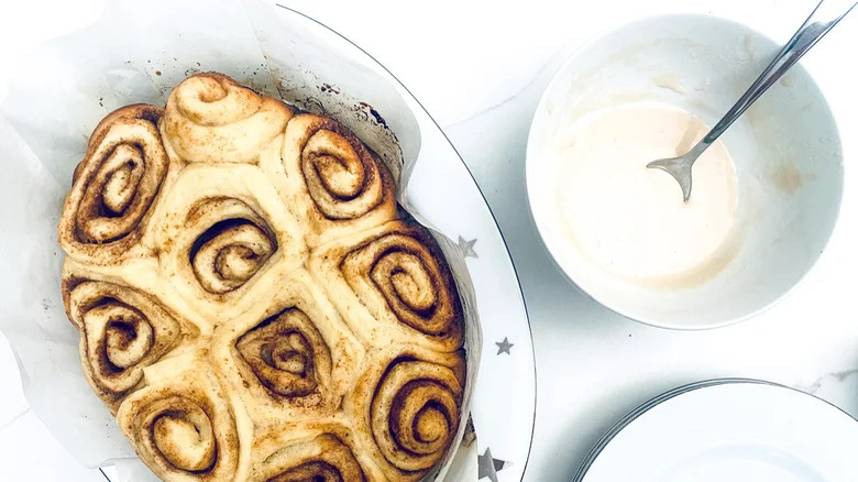 homemade cinnamon rolls and icing