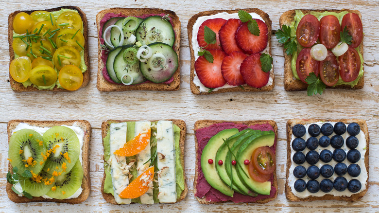 Toast with fruits and veggies