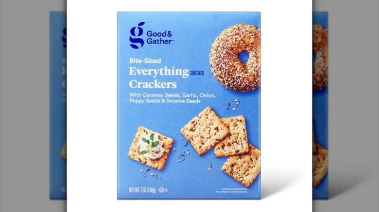 Everything crackers blue box on white background