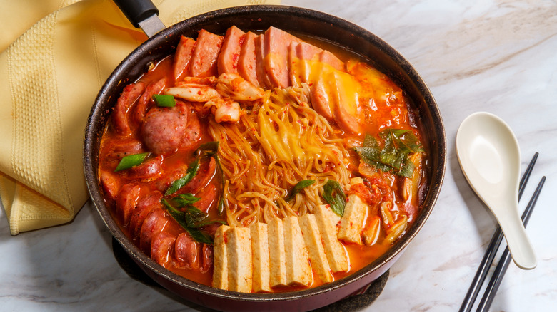 budae jjigae with utensils