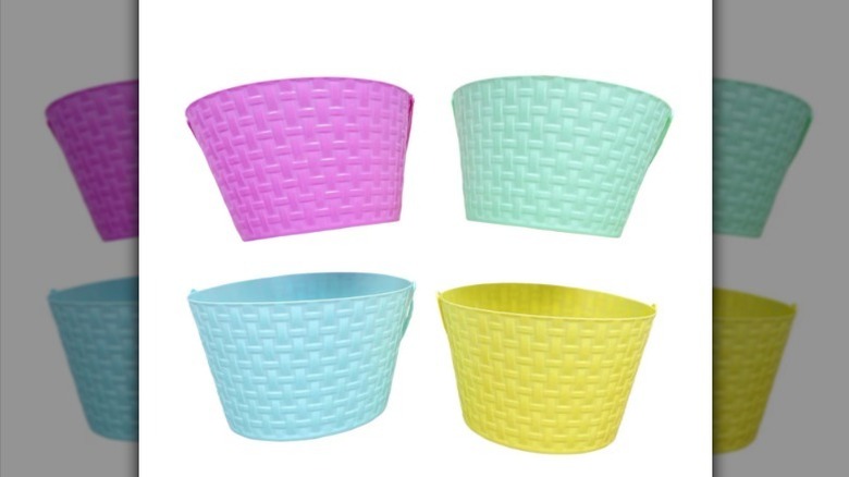 Easter basket options in lilac, mint green, baby blue, and yellow on white background