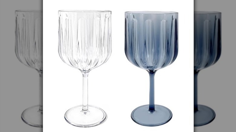 Stem cooler glasses in clear and dusty navy on white background