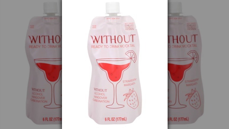 Without mocktail bagged drink with pink and red label on white background