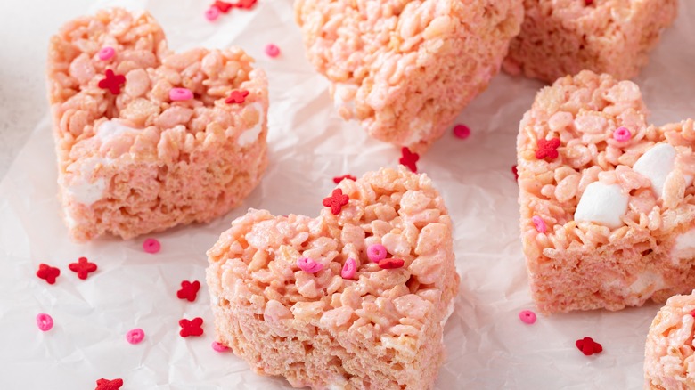 Heart-shaped Rice Krispies treats
