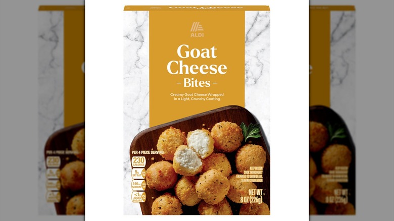 A box of ALDI Goat Cheese Bites on a white background