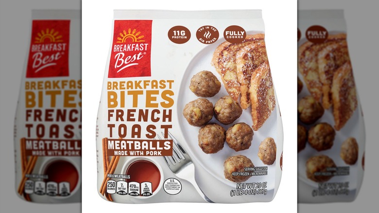 A bag of Breakfast Best Breakfast Meatballs on a white background