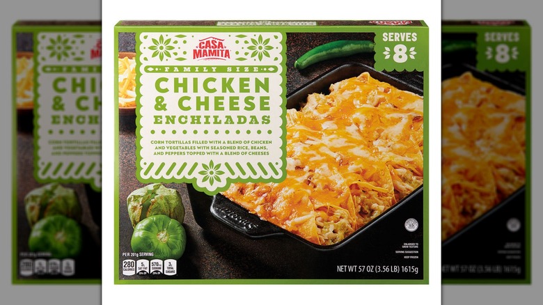 A box of Casa Mamita Family Size Chicken & Cheese Enchiladas on a white background