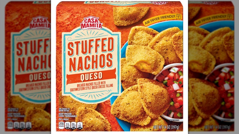 A box of Casa Mamita Queso Stuffed Nachos on a white background