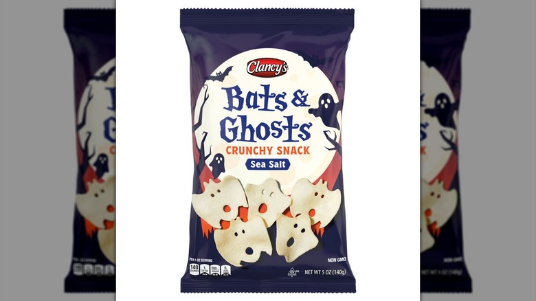 A bag of Clancy's Bats & Ghosts Crunchy Snack on a white background
