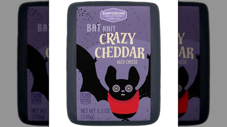Emporium Selection Halloween Bat Knit Crazy Cheddar Aged Cheese on a white background