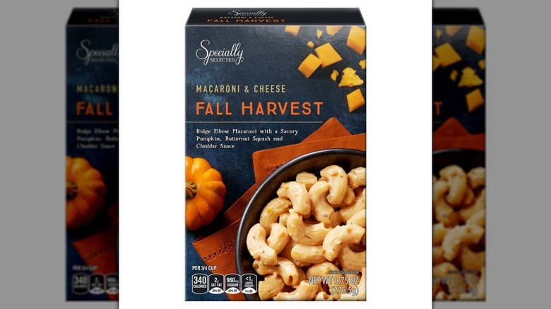 A box of Specially Selected Fall Harvest Mac & Cheese on a white background