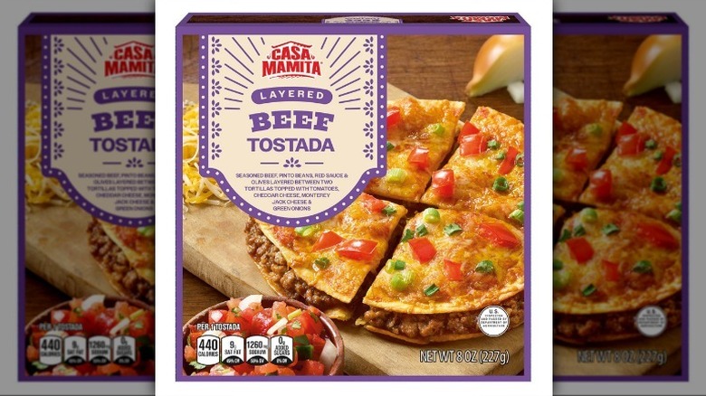 Layered tostada on white background