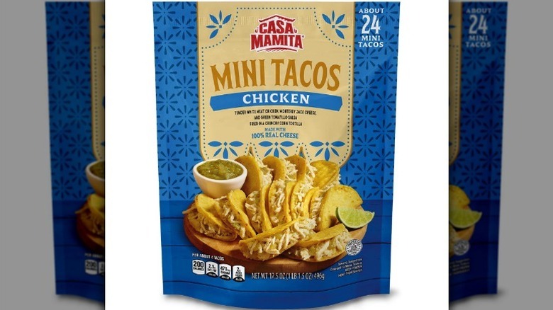 Mini chicken tacos on white background