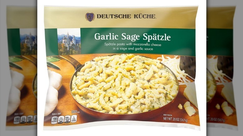 Garlic sage spatzle on white background