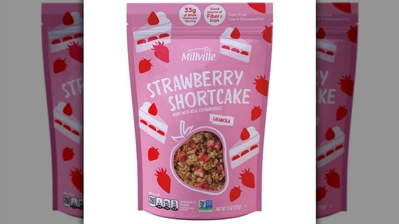 Strawberry shortcake granola on white background