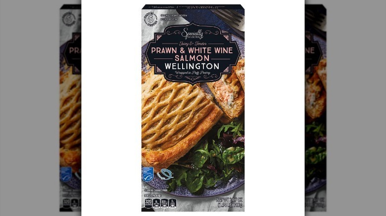 Salmon wellington on white background