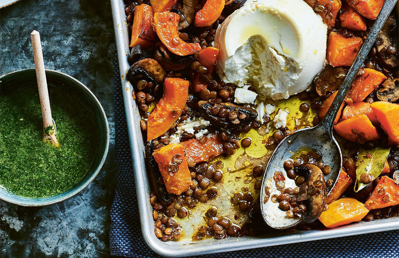Maple and Lime-Roasted Squash With Lentils, Ricotta, and Basil Oil