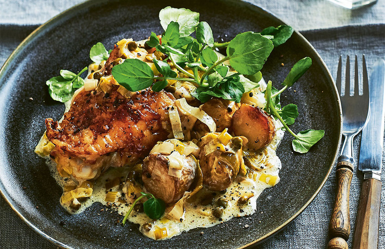 Chicken Thighs With Creamy Leek and Caper Sauce