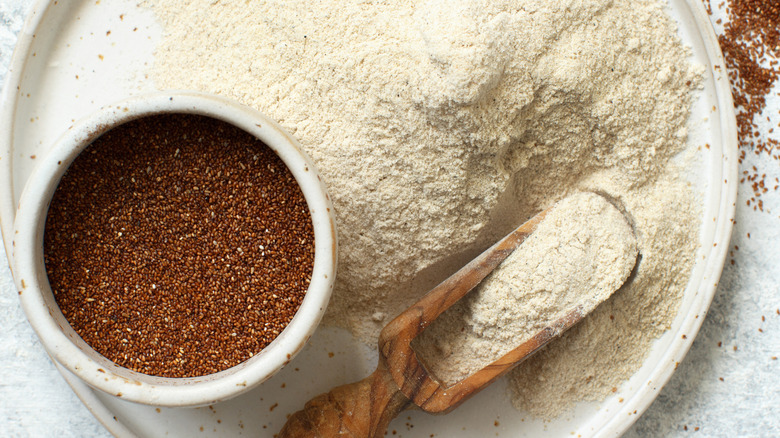 teff flours on plate