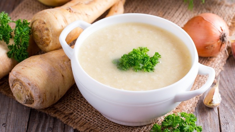Parsnip carrot celery root soup