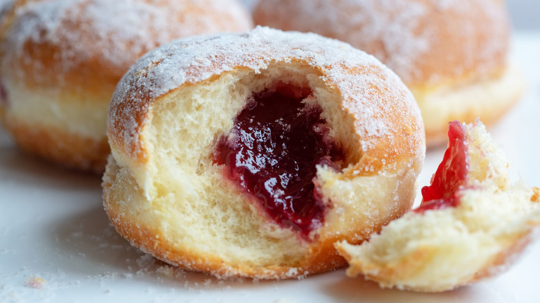 jam-filled doughnut close up