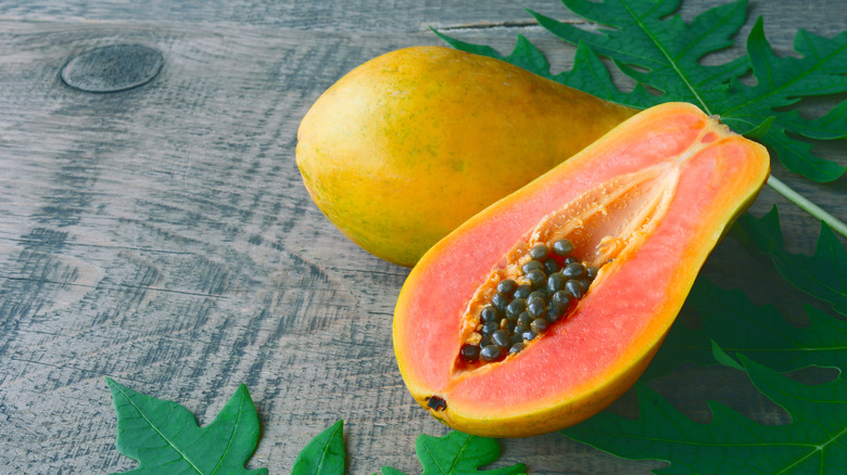 Papaya cut in half