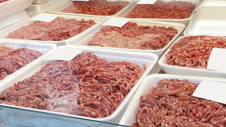 Packages of ground beef