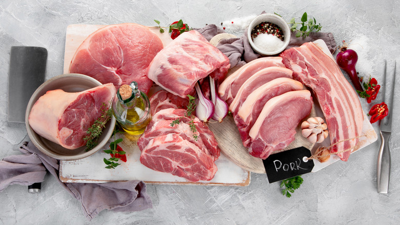 different cuts of raw pork
