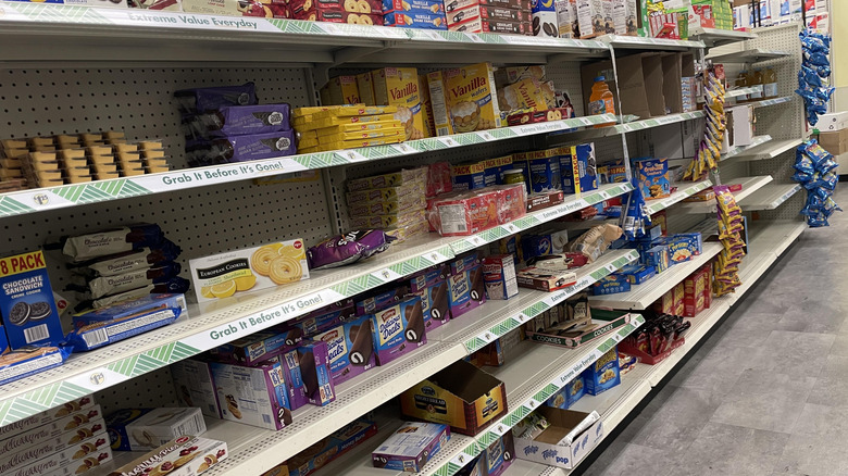 A thinly stocked Dollar Tree shelf