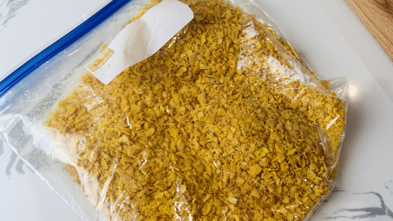 Crushed cornflakes in a bag