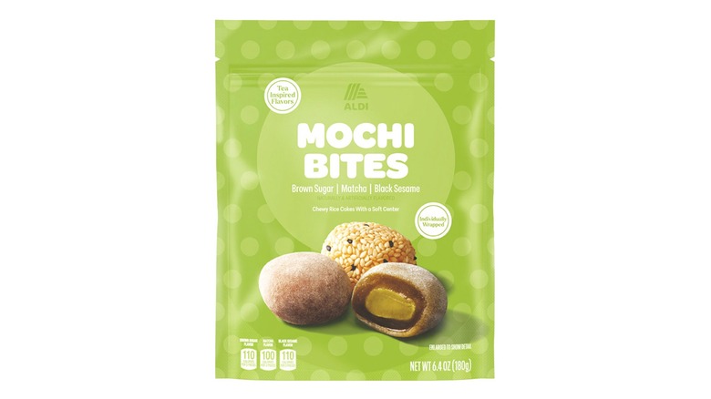 A green bag of tea-inspired ALDI Mochi Bites