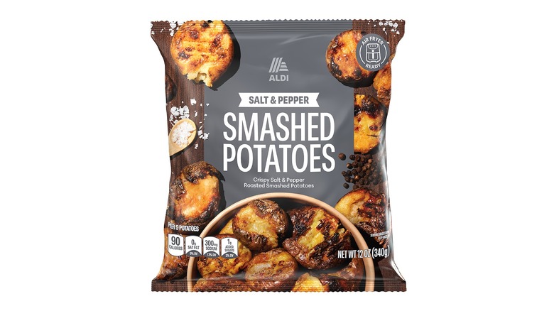 A bag of frozen ALDI Smashed Potatoes, Salt & Pepper flavor