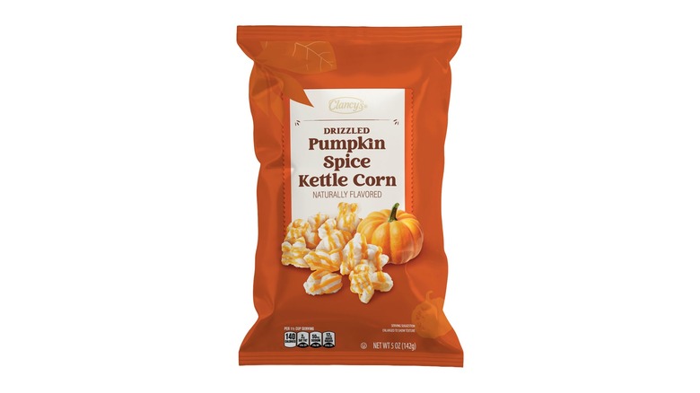 An orange bag of Clancy's drizzled pumpkin spice kettle corn