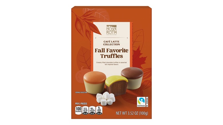 An orange box of Moser Roth Café Latte Collection Fall Favorite Truffles