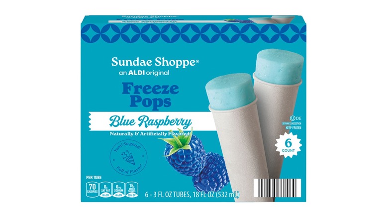 A box of Blue Raspberry flavored Sundae Shoppe Freeze Tubes