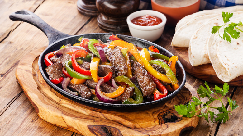 Beef fajitas on cast iron