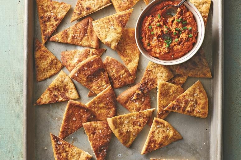 Homemade Pita Chips With Red Pepper Dip