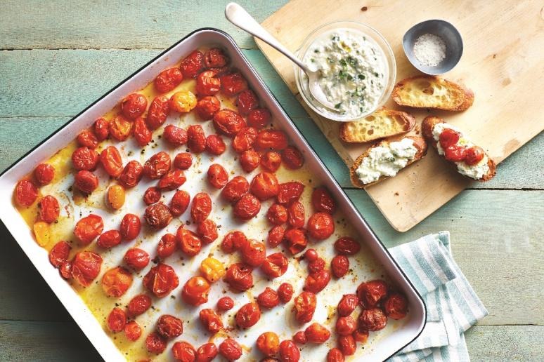 Lemony Herbed Ricotta and Roasted Tomato Bruschetta