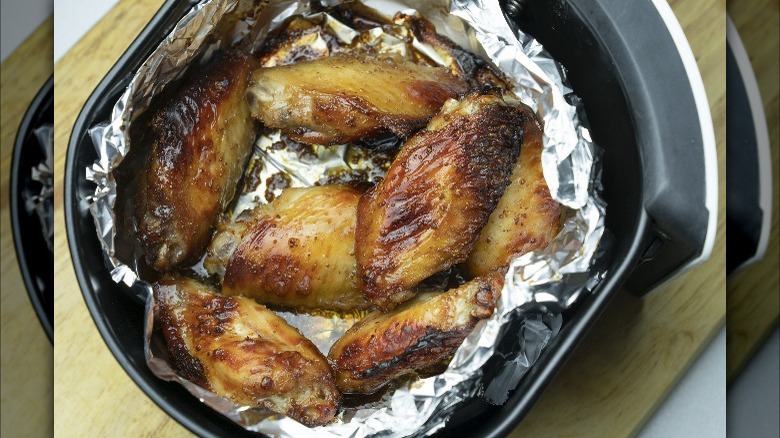 meat stacked in air fryer