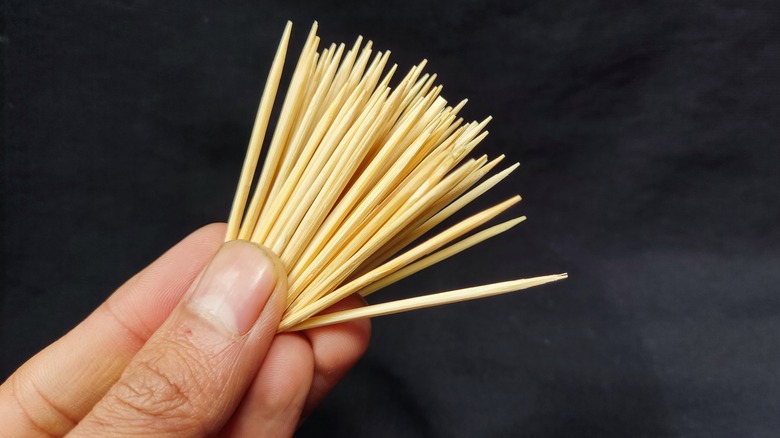 hand holding toothpicks