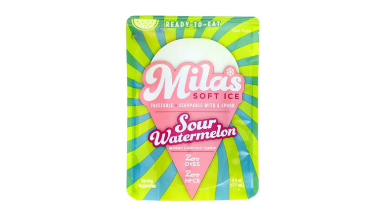 A bag of Mila's Soft Ice, sour watermelon flavor