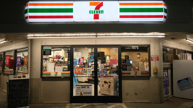 Outside of 7-Eleven at night