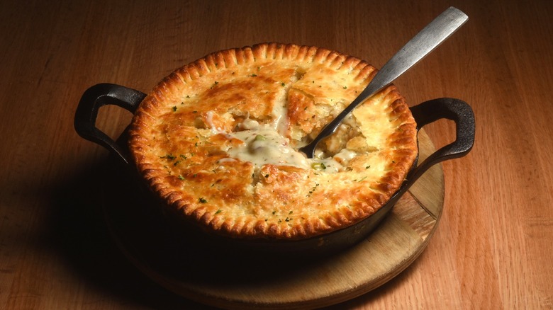 Chicken pot pie in cast iron pan